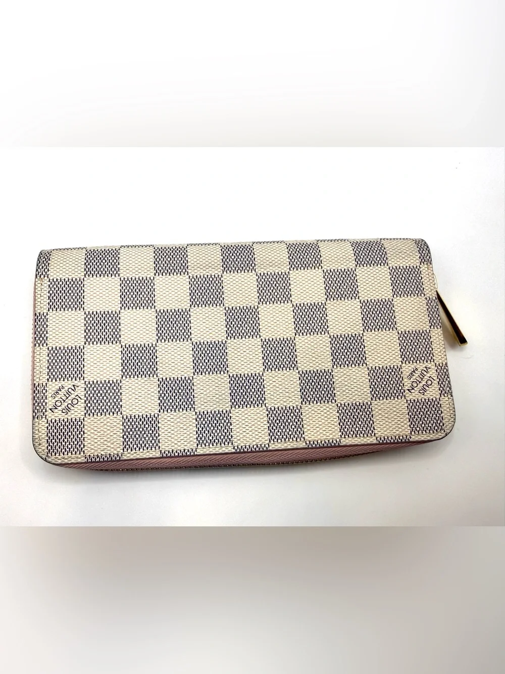 Authentic Louis Vuitton Damier Azur Zip-Around Wallet - Rose Ballerine Pink